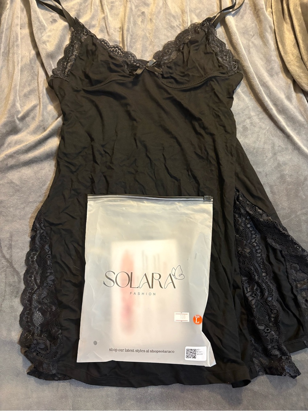 Solara Black Lace Trim Slip Dress